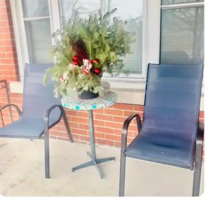 two blue chairs and a table with a plant on it at Hyatt Residence in Windsor