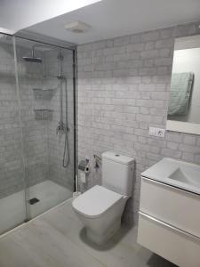 łazienka z toaletą, prysznicem i umywalką w obiekcie Villa maravillosa 2 w mieście Maspalomas