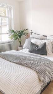 ブライトン＆ホーブにあるDouble Bedroom, Central Brightonの植物が植えられた大型ベッド付きのベッドルーム1室が備わります。