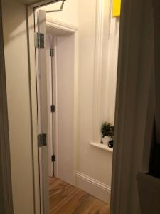 ブライトン＆ホーブにあるDouble Bedroom, Central Brightonの窓付きのドアと鉢植えの廊下
