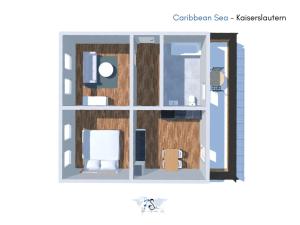 a plan of a room with a door and chairs at 7Seas City-Apartment Kaiserslautern - Balkon l NETFLIX l 24h Self Check-in in Kaiserslautern