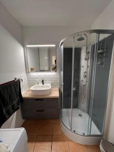 a bathroom with a shower and a sink at Nid Douillet à Hyères in Hyères
