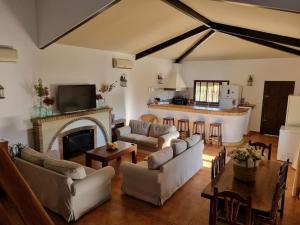 a living room with couches and a fireplace at Finca Campo Alegre in Utrera
