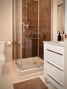 a bathroom with a shower and a toilet at Casa en el Valle del Tietar CR-AV-01516 in Fresnedillas
