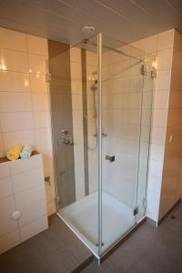 eine Dusche mit Glastür im Bad in der Unterkunft Ferienwohnung Bernsteiner in Iselsberg