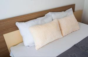 ペスタニにあるApartman Milaのベッドの上に座った枕2つ