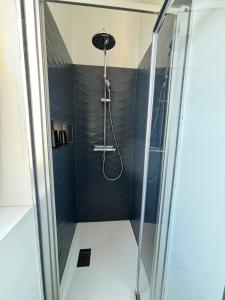 a shower with a glass door in a bathroom at Appartement Centre ville Louviers in Louviers +20 photos