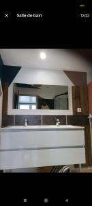 Friville-EscarbotinにあるAppartement spacieuxの白い洗面台と鏡のあるバスルーム