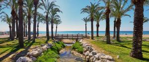 un parco con palme sulla spiaggia di Neruka House a Torremolinos