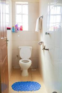 baño con aseo y alfombra azul en Nanasi Homes, en Thika