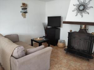 un salon avec un canapé et une télévision dans l'établissement Le cottage de Mercey, à Mercey