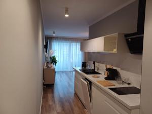 a kitchen with a sink and a counter top at Morski Brzeg in Świnoujście