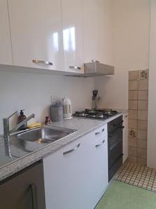 a kitchen with a sink and a stove at Comfortable 1 bd apt in Peseux
