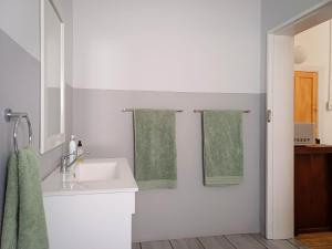 a bathroom with a sink and two green towels at 18 on Mark in Willowmore +24 photos