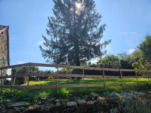 a wooden fence with a tree in the background at L'epicéa in Thury