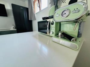 a green appliance sitting on a counter in a kitchen at Studio Karin in Trviž