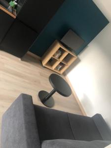 a living room with a chair and a couch at Appartement au cœur de la Savoie in Saint-Jean-de-la-Porte +2 photos