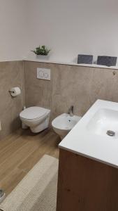a bathroom with a toilet and a bidet and a sink at casa LUCIANER in Molveno +33 photos