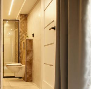une salle de bain avec toilettes et douche dans l'établissement Stodoła, à Brenna