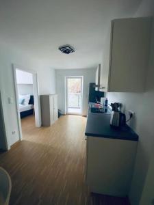 パッサウにあるDoreyHome P5 - Zentrale Apartment für 5 Pers nahe der Altstadt - parkplatz - Wlanのシンクとカウンタートップのあるキッチン