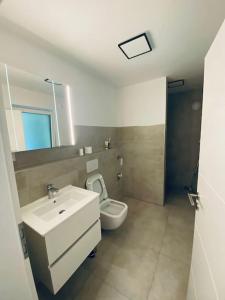 パッサウにあるDoreyHome P5 - Zentrale Apartment für 5 Pers nahe der Altstadt - parkplatz - Wlanの洗面台とトイレ付きのバスルーム