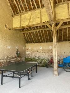 stół do ping ponga w pokoju z sufitem w obiekcie Gîte à la campagne groupe et famille 3 chambres Espace Jacuzzi hammam SPA w mieście Lorris