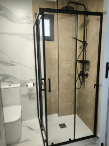 una cabina de ducha en un baño con inodoro en Alojamiento San Gonzalo, en Linares 23 fotos más
