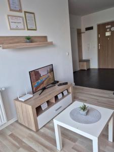 Televízia a/alebo spoločenská miestnosť v ubytovaní Apartament Vanessa w centrum 600 m od morza