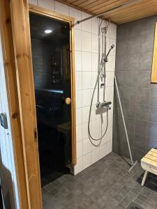 a shower in a bathroom with a glass door at Villa Ossa in Tervola