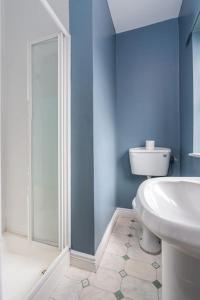 a bathroom with a toilet and a sink and a shower at City Centre Townhouse - just off Medieval Mile in Kilkenny