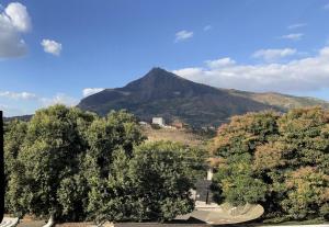 瓦拉达里斯州长市Flat com ar e varanda com linda vista para o Ibituruna - Vôo Livre 203的远方的山,有树木在前沿