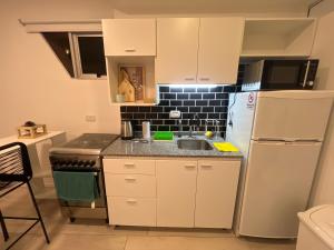 a kitchen with a white refrigerator and a sink at Arevalito Monoambiente in Buenos Aires