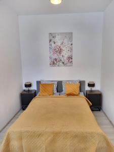 Ένα ή περισσότερα κρεβάτια σε δωμάτιο στο Apartament-Studio 1 Gliwice z balkonem