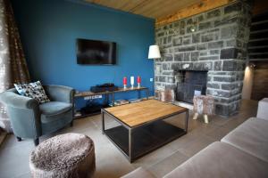 a living room with a couch and a fireplace at CH719 - Chalet 10 Pers aux Carroz in Les Carroz d'Araches