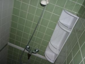 prysznic w zielonej, kafelkowej łazience w obiekcie Apartamento Terraza soleada w mieście Conil de la Frontera