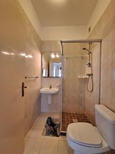 a bathroom with a shower and a toilet and a sink at Ca Luna Deluxe sun & Beach in Sal Rei +16 photos