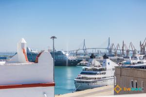 a group of boats docked in a harbor at Torre Argantonio by LiveWork in Cádiz