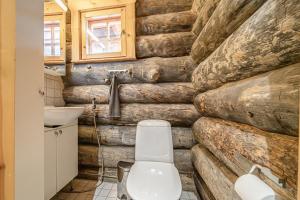 ein Badezimmer mit Toilette und Steinwand in der Unterkunft Wellamo by Aavalevi in Levi + 29 Fotos