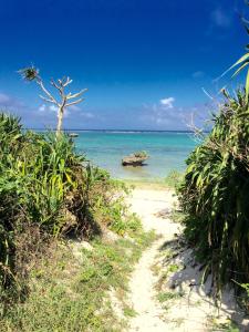 a path to the beach with a rock in the ocean at Joya in Ishigaki Island