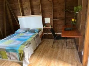 a bedroom with a bed and a desk and a table at Verdure et nature in Émilien