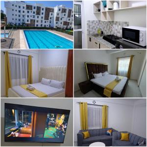 a collage of photos of a hotel room with a pool at Cozy 2 bedroom Apartment at Mombasa Island in Mombasa