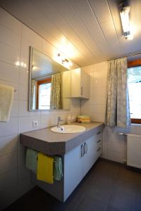 a bathroom with a sink and a mirror at Ferienwohnung Bernsteiner in Iselsberg