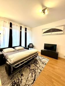 Un dormitorio con una cama y un televisor de pantalla plana. en Champs elysees apartment 4, en París