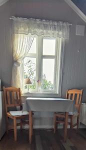 a room with a large window and two chairs at Øya husrom 2 in Sarpsborg