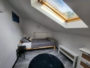 een slaapkamer met een bed en een dakraam bij Rose 8 Bled in Bled