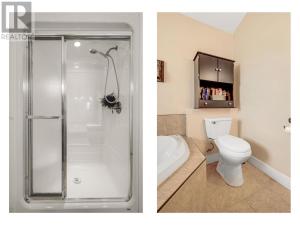 two pictures of a bathroom with a shower and a toilet at Peaceful Water View House! in Charlottetown +40 photos