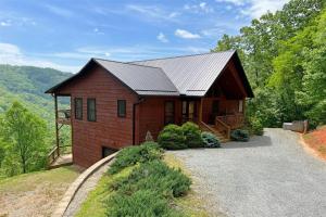 a small wooden house with a metal roof at Smoky Mountain High in Bryson City