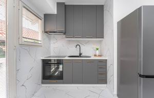 a kitchen with gray cabinets and a sink at Stunning Apartment In Biograd With Wifi in Biograd na Moru