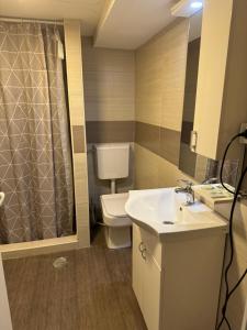 a bathroom with a toilet and a sink and a shower at Paradiso apartmani in Novi Grad