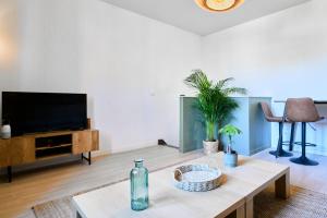 Televisyen dan/atau pusat hiburan di Duplex cosy et lumineux au pied du tram